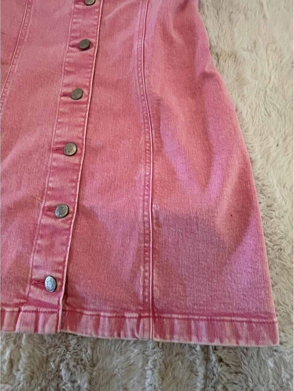 GAP Pink Denim Mini Dress Button Front Strappy NWT Size Small - Picture 2 of 9